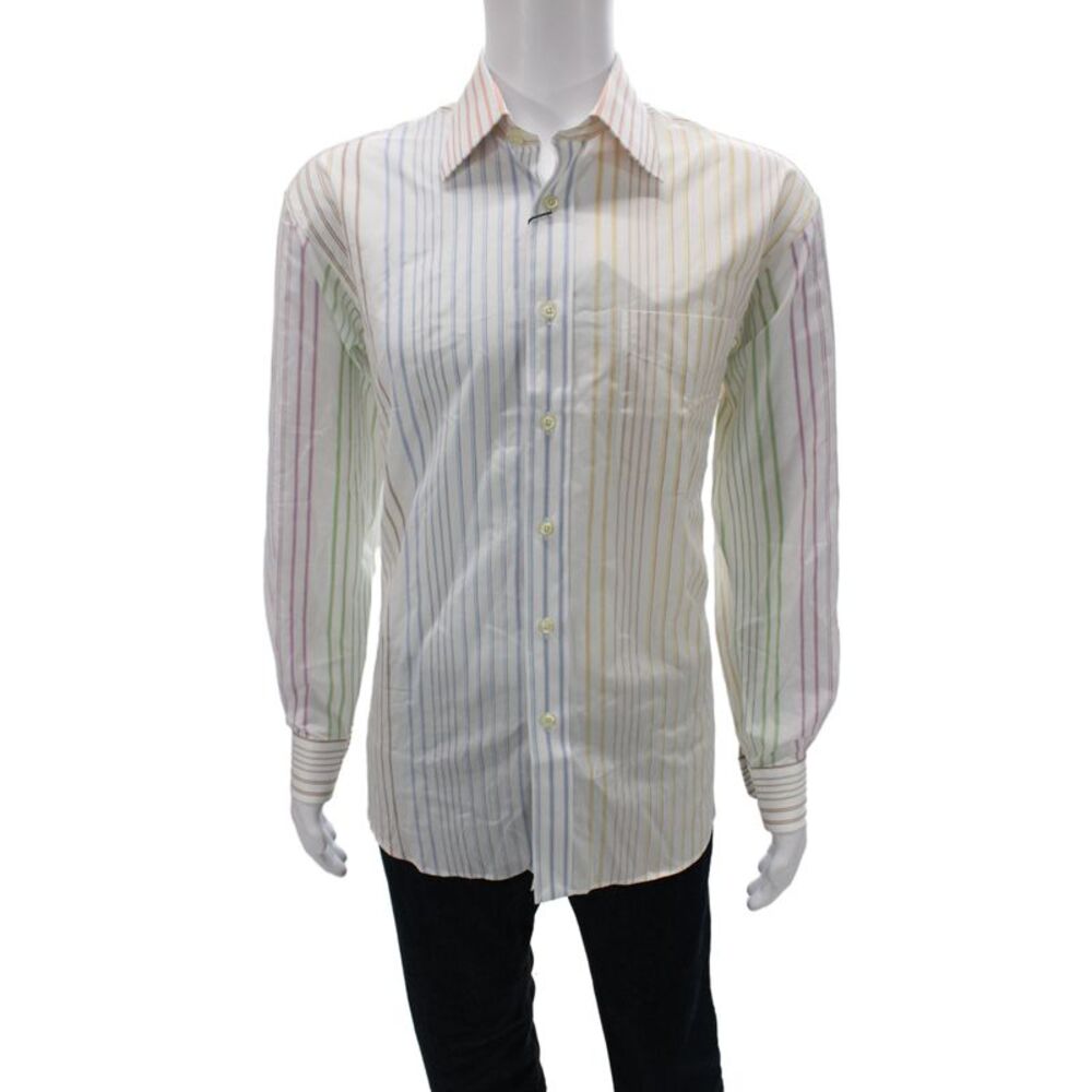 Ike Behar Mens Blue Striped Cotton Dress Shirt Standard Cuff 34/35 Size 16